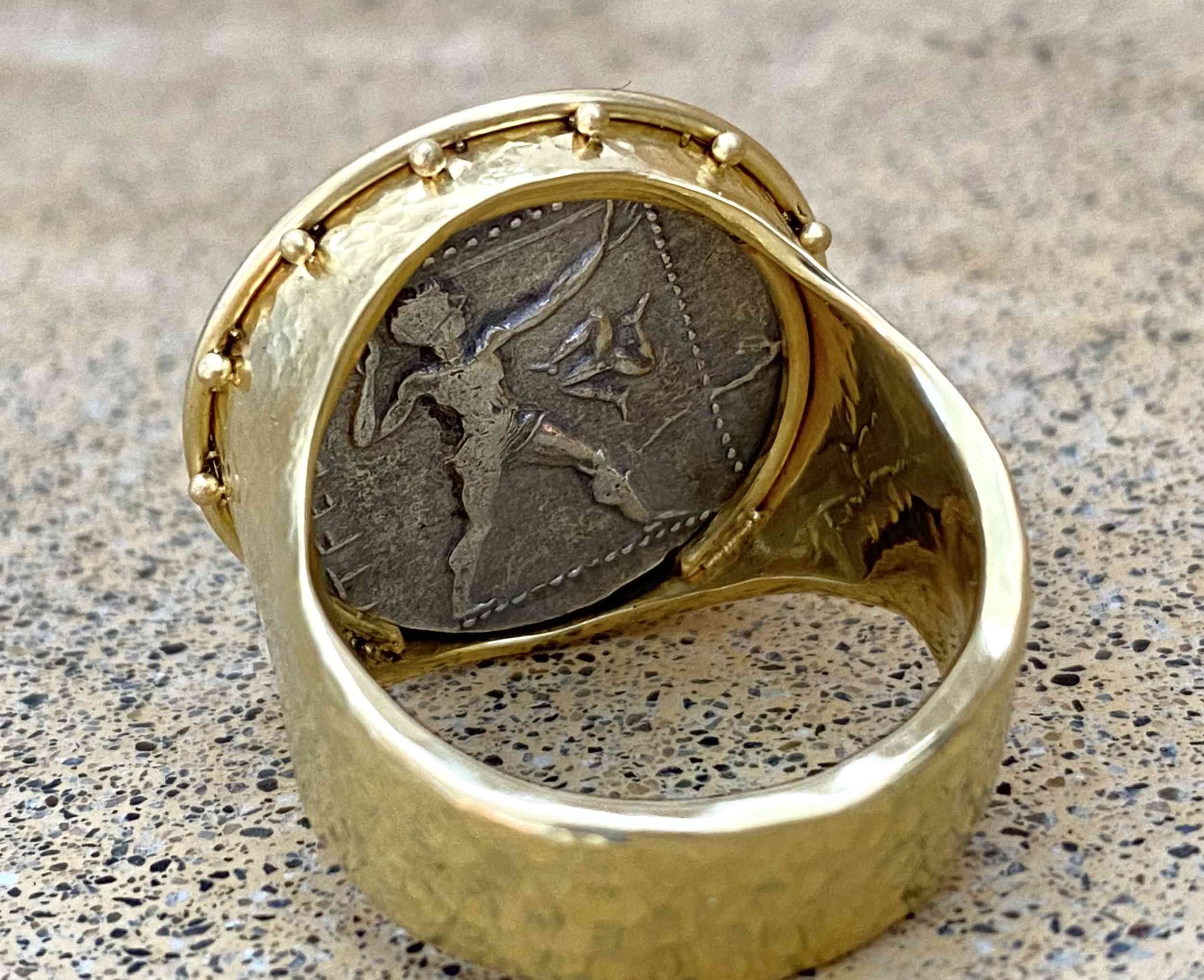Gold Ring Featuring a Roman Silver Denarius of Emperor Hadrian, 117 CE -  138 CE | Barakat Gallery